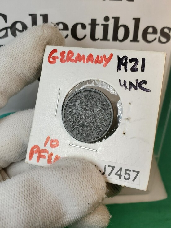 None Other - 1921 Germany 10 Pfennig – UNC Weimar Zinc  Deep Charcoal Tone